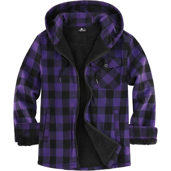 Men's Flannel Plaid Jacket Warm Sherpa Lined Fleece Hoodies for Men Zip Up Thick